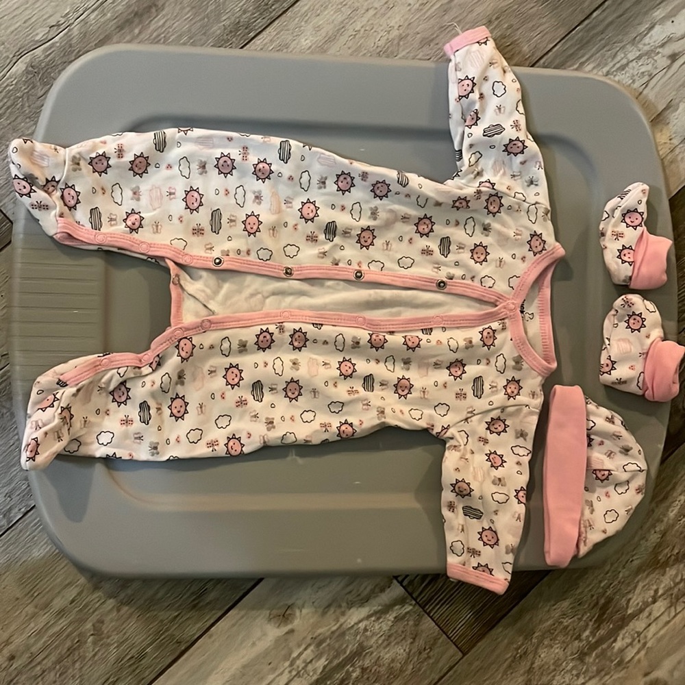 Onesie with matching hat and booties